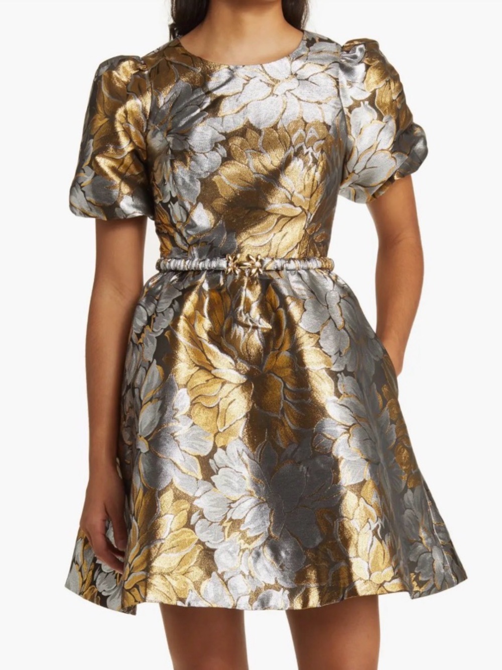 NWT Lilly Pulitzer Priyanka Short Sleeve Gold Metallic Peony Parade Brocade -14